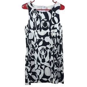 Black White Work Dress Abstract Geo Sleeveless Sheath Women's Large Career Knee